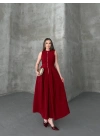 Fermuar Detay Kolsuz Elbise 2522 - Bordo , 1S 2M 2L 1XL