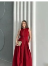 Fermuar Detay Kolsuz Elbise - Bordo , 1S 2M 2L 1XL