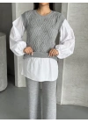 Gömlek Detay Triko Takım 1561 - Gri