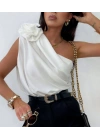 Gül Detay Bluz - 1S 2M 2L 1XL , Beyaz