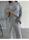 Kapişonlu Triko Takım 1509 - Gri