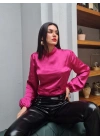 Kısa Saten Bluz - Fuşya