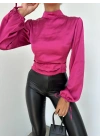 Kısa Saten Bluz - Fuşya