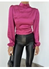 Kısa Saten Bluz - Fuşya