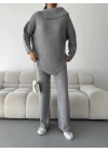 Mektup Yaka Triko Takım 1555 - Gri
