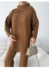 Mektup Yaka Triko Takım 1555 - Kahverengi