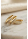 MuI MuI 3 lü Set Gold Renk Zirkon Taşlı Kare Halka Küpe