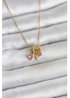 MuI MuI 316L Çelik Gold Pembe Zirkon Taşlı Charmlı Kadın Kolye