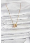 MuI MuI 316L Çelik Gold Pembe Zirkon Taşlı Charmlı Kadın Kolye
