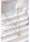 MuI MuI 316L Çelik Gold Renk 2Li Simli Kelebek Model Kadın Kolye