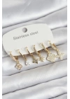 MuI MuI 316L Çelik Gold Renk 6lı Set Yonca Model Kadın Küpe