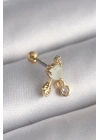 MuI MuI 316L Çelik Gold Renk Beyaz Mineli Kalp Sallantı Zirkon Taşlı Tragus Piercing