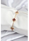 MuI MuI 316L Çelik Gold Renk Bordo Baby Boy Yonca Kadın Bileklik