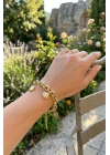 MuI MuI 316L Çelik Gold Renk Charmlı Kalın Burgu Model Kadın Bileklik