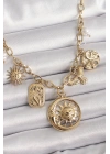 MuI MuI 316L Çelik Gold Renk Halka Zincir Sallantı Ay Güneş Figür Kuş Detay Kadın Kolye