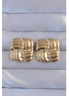 MuI MuI 316L Çelik Gold Renk Kare Çizgili Vintage Küpe