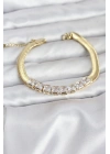 MuI MuI 316L Çelik Gold Renk Kare Zirkon Taşlı Yılan Zincirli Kadın Bileklik