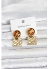 MuI MuI 316L Çelik Gold Renk Leopar Desenli Plaka Model Kadın Küpe
