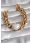 MuI MuI 316L Çelik Gold Renk Pembe 3D Kalp Model Zirkon Taşlı Kadın Bileklik