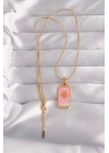 MuI MuI 316L Çelik Gold Renk Pembe Mineli Güneş Model Tarot Kolye