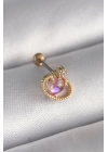 MuI MuI 316L Çelik Gold Renk Pembe Mineli Kalp Zirkon Taş Detay Tragus Piercing