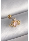 MuI MuI 316L Çelik Gold Renk Pembe Mineli Kalp Zirkon Taş Detay Tragus Piercing