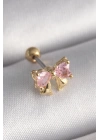 MuI MuI 316L Çelik Gold Renk Pembe Zirkon Taşlı Fiyonk Tragus Piercing