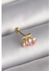 MuI MuI 316L Çelik Gold Renk Pembe Zirkon Taşlı Kalp Tragus Piercing