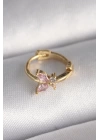 MuI MuI 316L Çelik Gold Renk Pembe Zirkon Taşlı Kelebek Model Tragus Piercing