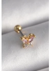 MuI MuI 316L Çelik Gold Renk Pembe Zirkon Taşlı Kelebek Tragus Piercing