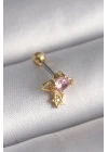 MuI MuI 316L Çelik Gold Renk Pembe Zirkon Taşlı Sallantı Yıldız Detay Tragus Piercing