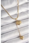 MuI MuI 316L Çelik Gold Renk Tüp Zincir Model 3D Sallantı Kalp Model Kadın Kolye