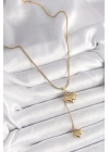MuI MuI 316L Çelik Gold Renk Tüp Zincir Model 3D Sallantı Kalp Model Kadın Kolye