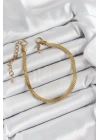 MuI MuI 316L Çelik Gold Renk Yassı Zincir Model Kadın Bileklik