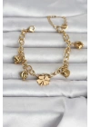 MuI MuI 316L Çelik Gold Renk Yonca ve Dorikalı Kadın Bileklik