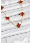 MuI MuI 316L Çelik Gold Renk Zincir Bordo Yonca Kadın Kolye