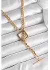 MuI MuI 316L Çelik Gold Renk Zincir Model Kare Figür Kadın Kolye
