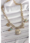 MuI MuI 316L Çelik Gold Renk Zincir Sallantılı Çoklu Figür Model Kadın Kolye
