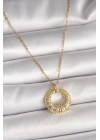 MuI MuI 316L Çelik Gold Renk Zincir Zirkon Taş İşlemeli Daire Model Kadın Kolye