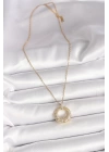 MuI MuI 316L Çelik Gold Renk Zincir Zirkon Taş İşlemeli Daire Model Kadın Kolye