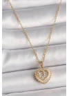 MuI MuI 316L Çelik Gold Renk Zincir Zirkon Taşlı Kalp Model Kadın Kolye