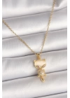 MuI MuI 316L Çelik Gold Renk Zincir Zirkon Taşlı Kedi Model Kadın Kolye