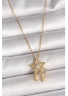 MuI MuI 316L Çelik Gold Renk Zincir Zirkon Taşlı Yıldız Model Sallanı Ay Yıldız Detay Kadın Kolye