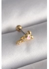 MuI MuI 316L Çelik Gold Renk Zirkon Taş Detay Pembe Kalp İşleme Tragus Piercing