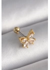 MuI MuI 316L Çelik Gold Renk Zirkon Taşlı Kelebek Tragus Piercing