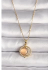 MuI MuI 316L Çelik Gold Renk Zirkon Taşlı Turuncu Sedefli Hilal Model Kadın Kolye