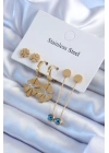 MuI MuI 316L Çelik Gold Renk Zirkon Taşlı Yonca Model Kadın Küpe Seti