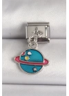 MuI MuI 316L Çelik Gümüş Renk Mavi Satürn Model Nomination Charm