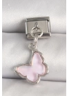 MuI MuI 316L Çelik Gümüş Renk Pembe Kelebek Model Nomination Charm
