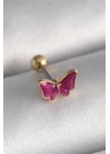 MuI MuI 316L Çelik Gümüş Renk Pembe Kelebek Model Tragus Piercing